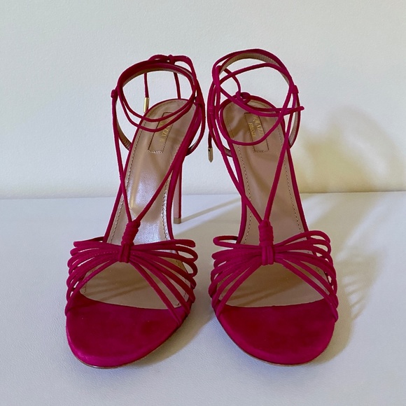 Aquazzura Magenta Suede Whisper Sandal 105 NIB Sz US9 / IT39 - Picture 10 of 15
